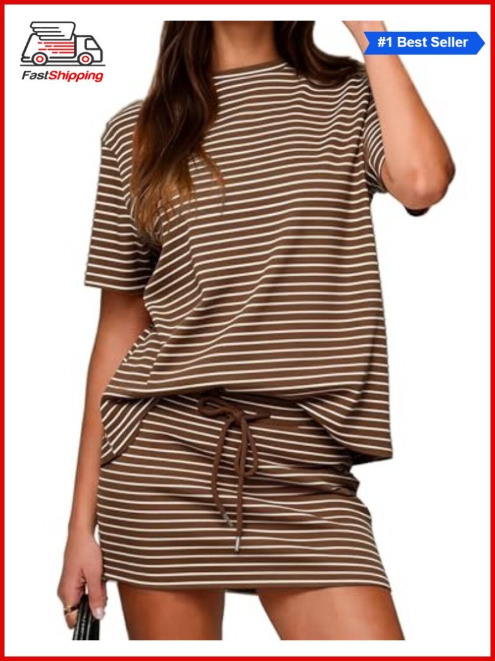 ✨ Women's 2 Piece Striped Mini Skirt and Short Sleeve Top Set